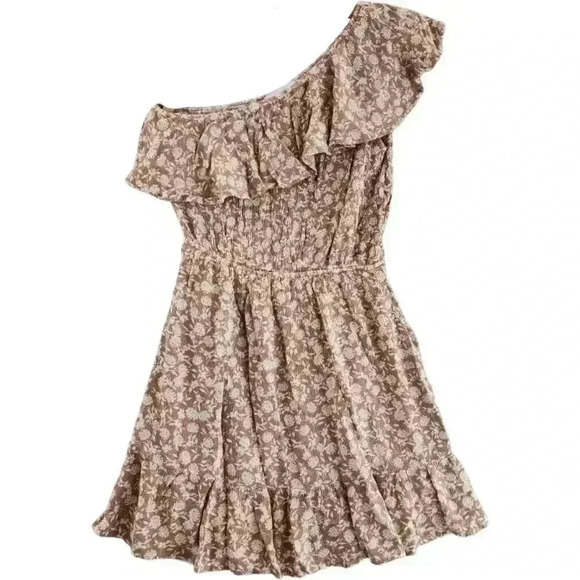 Gilli 100% Rayon Floral Pattern Ruffle One shoulder Mini Dress M - Picture 1 of 6